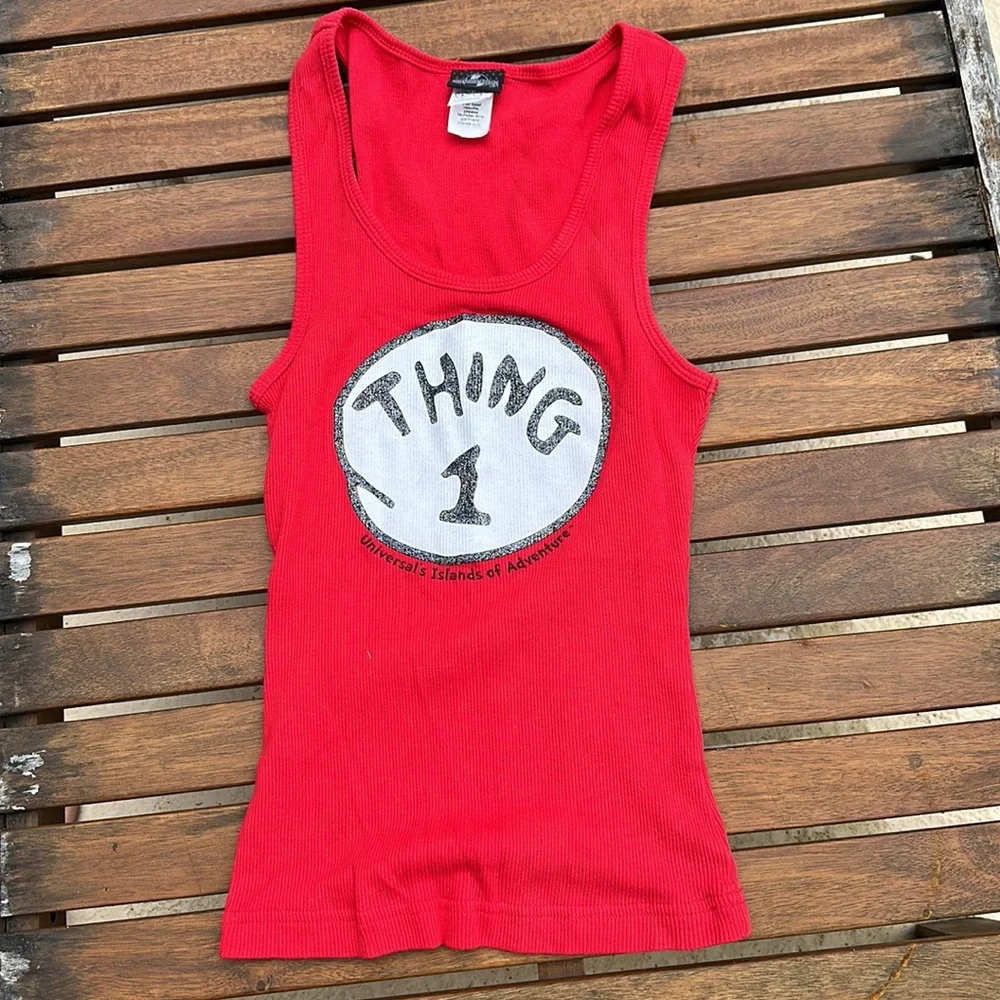 Universal Studios Thing 1 hat, large sleeveless T-shirt & Tervis cup with lid
